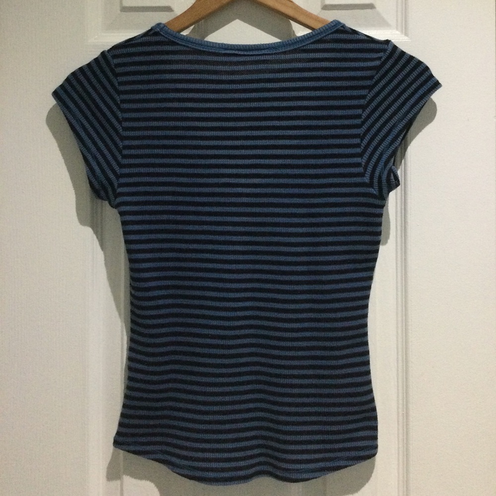 One Step Up Blue Fitted Stripes Cap Sleeve Tee - Picture 5 of 5